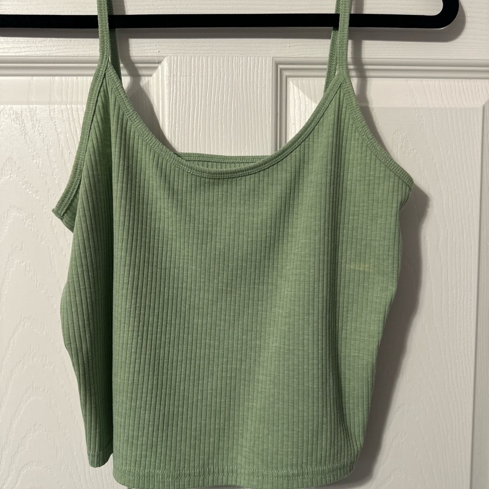 Green Ribbed Women's Cropped Tank Top